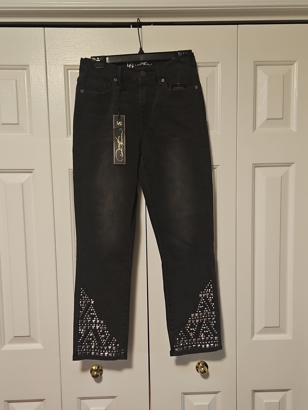 DG2 by Diane Gilman Black Cropped Jeans with Studded Triangle Hem